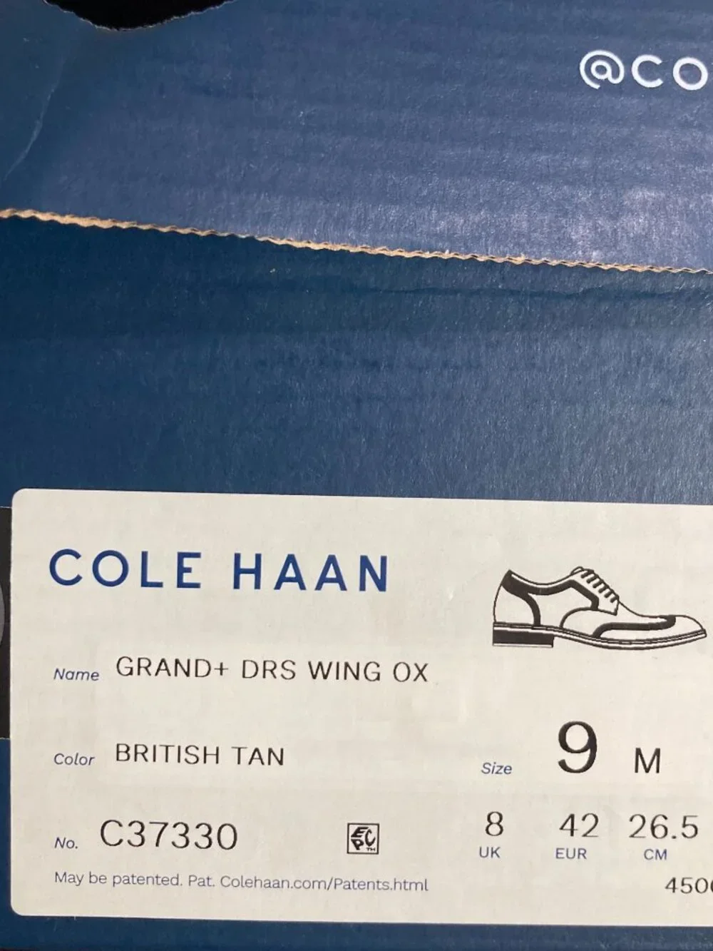 Cole Haan Grand Plus Dress Wing Oxford Shoes Mens 9 British Tan C37330
